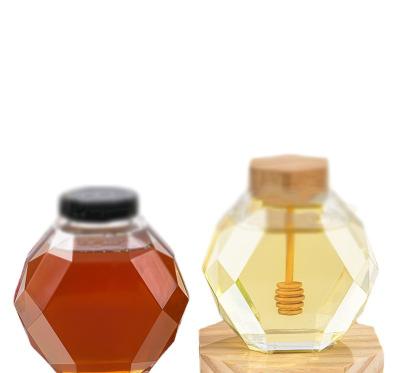 China / Honey Jam Storage Hexagonal Empty With Cork Food Grade Glass Bottle Wood Packaging Sealed Honey Jars Boxes for sale