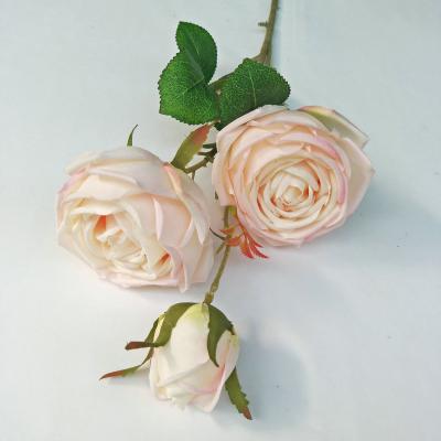 China IFG Flower 3head Silk Flower Pink Artificial Single Roses Blush Decorative Silk Flower for sale