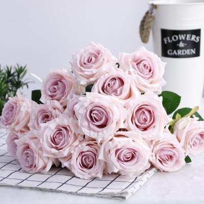 China IFG Flower Bouquet Silk Pastal Hot Artificial Rose Flower 9 Head For Wedding Event Decoration for sale