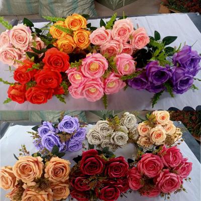 China Silk Rose IFG Burgundy Rose Artificial Flowers 8 Heads Roses Bouquet Artificial Flower for sale