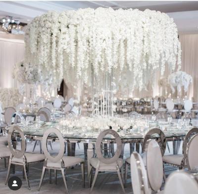 China Wholesale artificial silk flower IFG 1&2m white silk hanging wisteria wisteria for wedding ceiling deco for sale