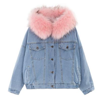 China New 2022 Viable Dama Winter Button Fur Collar Denim Trendy Chamarra Mezclilla Heavy Denim Jacket For Women for sale