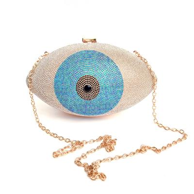 China Fashion Rugby Ball Shape Women Crystal Evil Eye Party Bag Luxury Small Sac De Soiree 2022 Gold Chain Rhinestone Evening Clutch Bags for sale