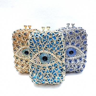 China 2022 Fashion Luxury Same Clutch Bags Modern Vertical Metal Diamond Evil Eye Charm Bag Women New Arrival Style Sac De Soir for sale