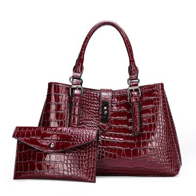 China Fashion High Quality Wholesale Ladies Clutch Handbag Set Cheap Torba Damska Large Capacity Crocodile PU Handbags Ladies Handbags Set for sale