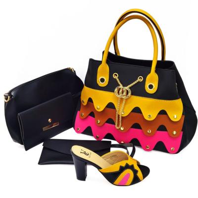 China Fashion Color Wave Design Bag Leather Heels Set Fashion Talons and Bag One Matching Designer Main Handbag Heel Women Evening Party Sets for sale