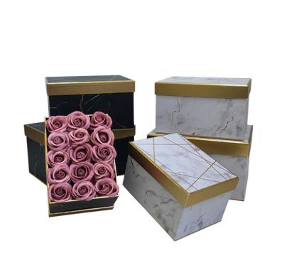 China Handmade Luxury Marble Patterns Square Gift Flower Package Boxes Set With Lid With Gold Edge for sale