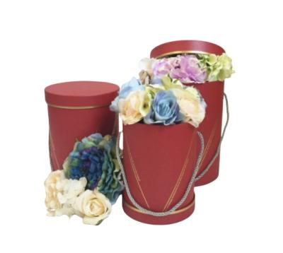 China 2020 Handmade Luxury Custom Printing Flower Gift Round Cardboard Boxes Sets With Handles Wholesale for sale