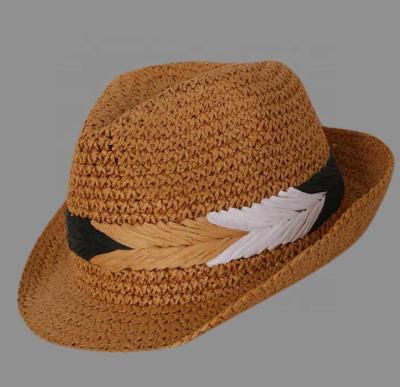 China Character Customized Boys Straw Brim Fedora Hats Fashion for sale