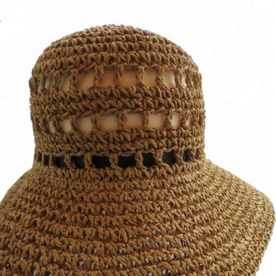 China Fashion Character Crochet Bucket Sun Visor Hat For Women Classic Custom Design Lady Wholesale Sun Paper Rope Straw Hats Foldable Hats for sale