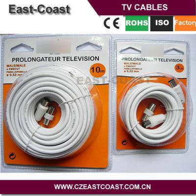 China White TV Set 75Ohm Aerial Cable 3c-2v Coaxial Cable With 9.5mm Male To Male Connector for sale