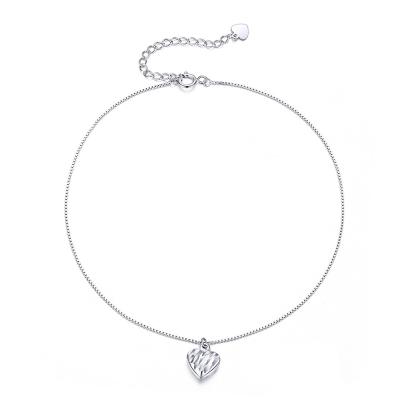 China Simple Style Women Foot Jewelry S925 Silver Foot Chain Plated Platinum Heart Charm Female Foot Ornaments for sale