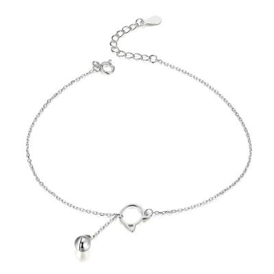 China Cute Foot Jewelry Women Fashion Simple Ring Bell Adjustable S925 Cat Foot Ornaments Sterling Silver Anklet Chain for sale