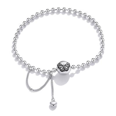 China Hot Fashion Style Butterfly Hand Chain S925 Sterling Silver Plated Platinum Bead Bracelet for sale