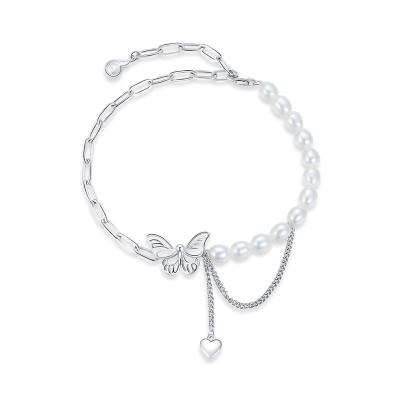 China Fashion S925 Sterling Silver Pearl Butterfly Platinum Plated Simple Fashion Bracelet For Women for sale