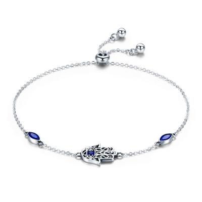 China Graceful S925 Sterling Silver Blue Zircon Hand Bracelet For Ladies for sale