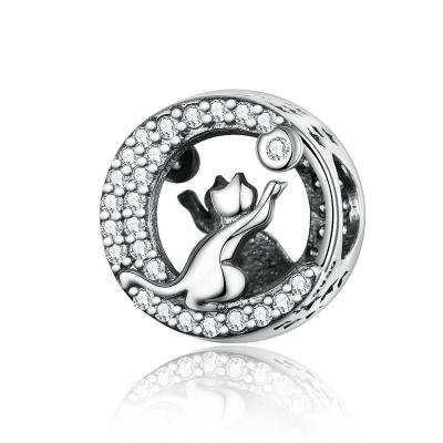 China Cute Cat Beads S925 Design DIY Popular Bracelet Accessories Sterling Silver Hollow Charms for sale