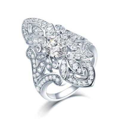 China Exquisite Appearance Trend S925 Sterling Silver Edition Flower Exaggerated Wide Diamond Ring for sale