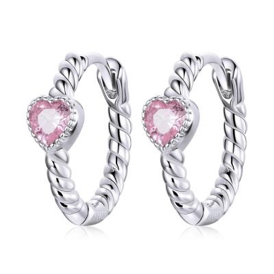 China High Quality S925 Silver Platinum Plated Heart Shaped Pink Zircon Stud Earrings for sale