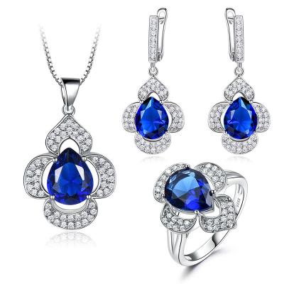 China Graceful Ripe Bule Charm Design Bule Special 925 Gems Silver Necklace Ring Earrings Jewelry Set For Ladies for sale