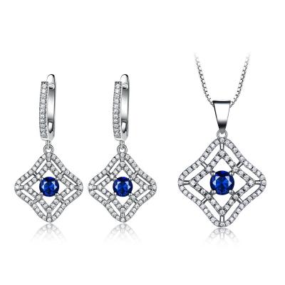 China New Graceful Design 925 Sterling Silver Geometric CZ Sapphire Big Jewelry Set For Women for sale