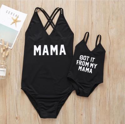 China Matching Breathable Family Swimsuit Custom Letters Print Mommy and Me One Piece Bathing Suit Swimwear for sale