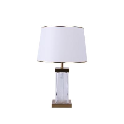 China Traditional Mid Century Modern Gold And White Stripe Crystal Table Lamp With Led Bulb For Living Room for sale