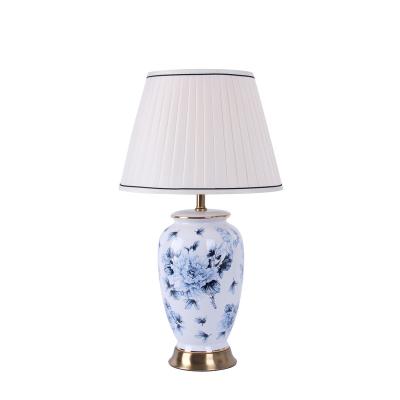 China Traditional Factory Direct Chinese Classical Blue and White Lampshade Fabric Pot Porcelain Table Lamp for sale