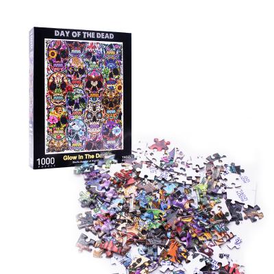 China Custom Toy Wholesale Halloween Cartoon Day of the Dead Puzzle 1000 Piece Cardboard Paper Glowing Jigsaw Puzzle for Adult for sale