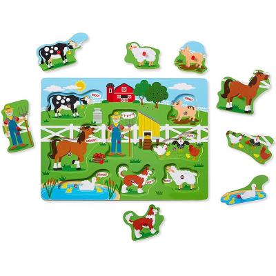 China Eco-friendly water-base varnishing wholesale custom educational animal wooden puzzle games pegged puzzle early learning toy for toddler baby for sale