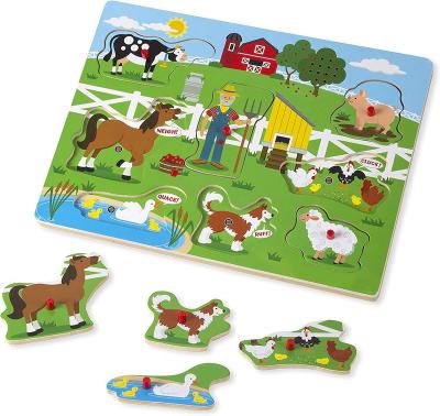 China Eco-friendly water-base varnishing montessori farm animal wholesale wooden pegged puzzles for kids preschool educational custom pegged puzzles for sale