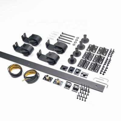 China Modern Black Heavy Duty Top Mounted Bi-Folding Roller Sliding Barn Door Hardware Track Kit For Barn Door Hardware Kits for sale