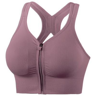 China QUICK DRY Hable Comfortable Zipper Front Sweat Absorbing Quick Dry Beautiful Back Exercise Fitness Non-Trace Yoga Shockproof Bra for sale