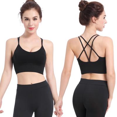 China New Antibacterial Thin Gym Vest Shoulder Straps Shock Resistant Sports Bra Strap Crossed Back Plus Size Seamless Yoga Bra for sale