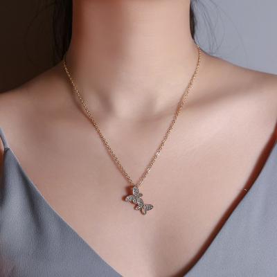 China 2020 New Full Diamond Butterfly Korean Pendant Necklace Women's Environmentally Friendly Simple Necklace Wholesale (KNK5253) for sale