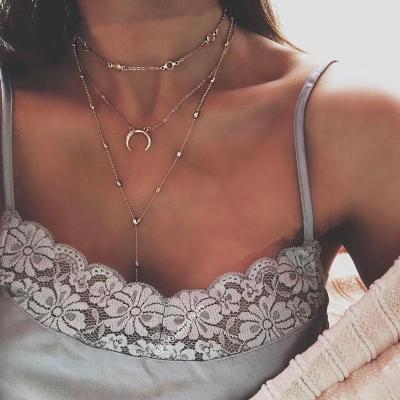 China Vintage Environmentally Friendly Wholesale Moon Choker Necklace Boho Fashion Long Chain Multilayer Necklace (KNK5099) for sale