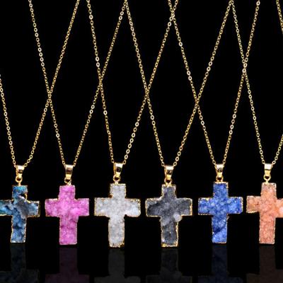 China >>>2017 Christian Jesus Cross Natural Blue Rose Pendants Environmentally Friendly Colored Crystal Stone Necklace for sale