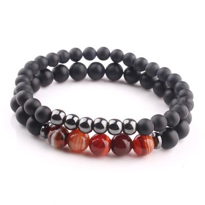 China Environmental Friendly Matte 6/8mm Stone Beads Bracelet For Women Men Elastic Natural Agate Stripes Bracelet Set (KB8451) for sale