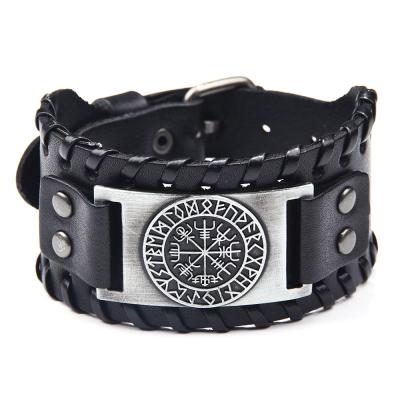 China Hot Selling Men's Wide Leather Bracelet Environmentally Friendly Dropshipping (KB8436) Viking Pirate Bracelet Vintage Compass for sale