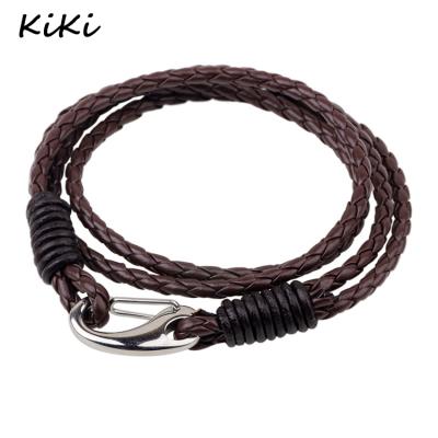 China Environmentally Friendly Braided Leather Bracelet Set Black Brown Wrap Genuine Leather Wristband For Men Women for sale