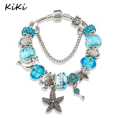 China >>>HOT 2018 Fashion Environmental Friendly Heart Blue Turtle Charm Bracelet Crystal Glass Beads Main Bracelets & Bangles For Women Jewelry for sale