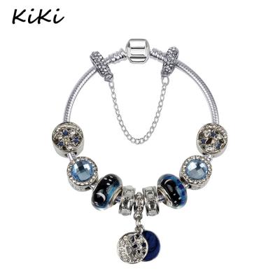 China Environment Friendly >>>Romantic Round Chain Silver Plated Charm Blue Pendant Beads Bracelet For Women Fitted Star Charm Bracelets Jewelry for sale