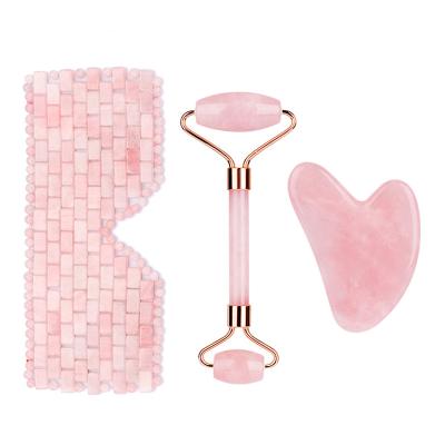 China Wholesale Natural Jade Eye Mask Massage Tools Rose Quartz Jade Roller Gua Sha Beauty Stone Facial Massage Tool Factory for sale