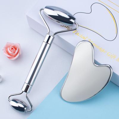 China Factory Fresh Wholesale Promotion Double Side Face Gua Sha Metal Roller Stainless Steel Face Roller For Skin Care for sale