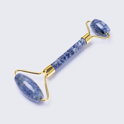 China New arrival massage stick roller natural jade bule spot face massager jade roller gua sha stone set for sale