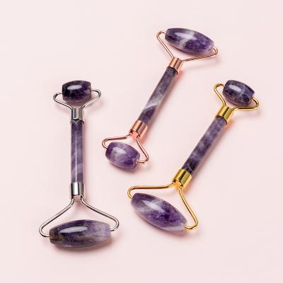 China Whitening Hot Selling Jade Amethyst Massage Roller Amethyst Jade Crystal Stone Facial Roller for sale