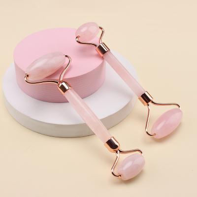 China Double Rollers Beauty Roller Natural Jade Stone Rose Quartz Jade Silent Facial Roller For Face Anti Aging for sale