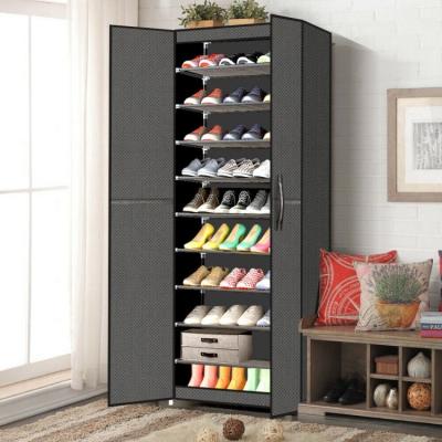 China Foldable Home Furniture 10 Layers Shoe Rack Cabinet With Open Door Cover for sale