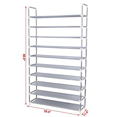 China (Size)Adjustable Iron Shoe Rack DIY 10-Ties Portable Shoe Rack With Nonwoven Fabric Shelfes Online Hot Selling Hold 50Pairs Shoe Cabinet for sale