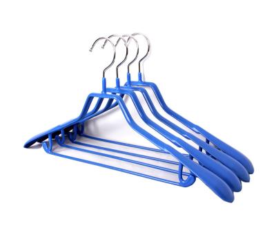 China Non-slip PVC Coated Wide Shoulder Metal Hanger Colorful Pants Hanger For Clothes for sale